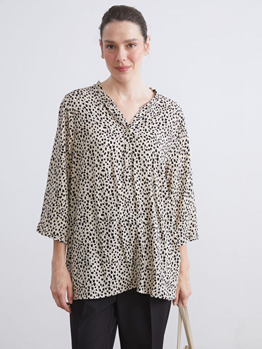 F?rf?rl? V Yaka Dalma?ya Desenli Bluz