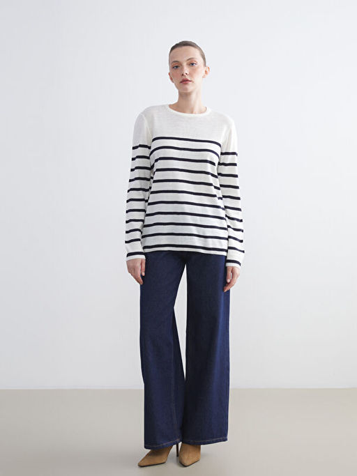 Bisiklet Yaka ?izgili Kad?n Triko Kazak