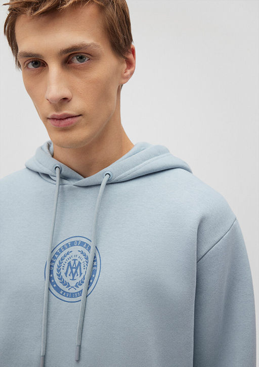 Muhur Logo Bask?l? Kapusonlu Mavi Sweatshirt  фото 5