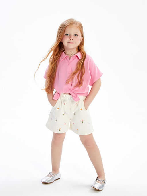 ?i?ekli Gabardin K?z ?ocuk ?ort