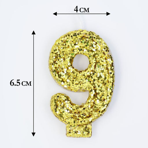 Свеча в торт Блестки, цифра 9, золото,5,5 см - Страна карнавалия фото 2