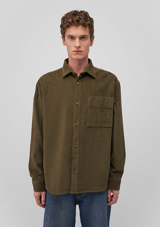 Haki Kadife Gomlek - Mavi фото 3