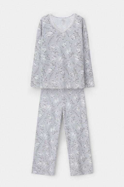 Е 20041/24/светло-серый,нежные цветы пижама жен