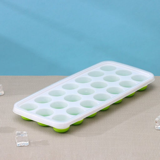 Цена за 2 шт. Форма для льда и шоколада с крышкой Доляна, 26×12×2.5 см, 21 ячейка (3×3×2 см), зелёная