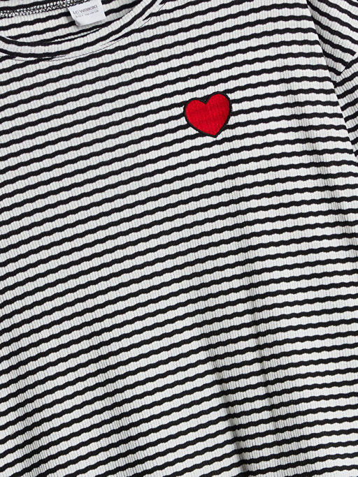 Bisiklet Yaka ?izgili K?z ?ocuk Pijama ?st?