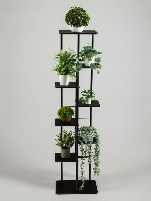 Подставка для цветов Greengo, 8 полок, 36×23×136 см, напольная, каркас металл, полки МДФ, чёрная