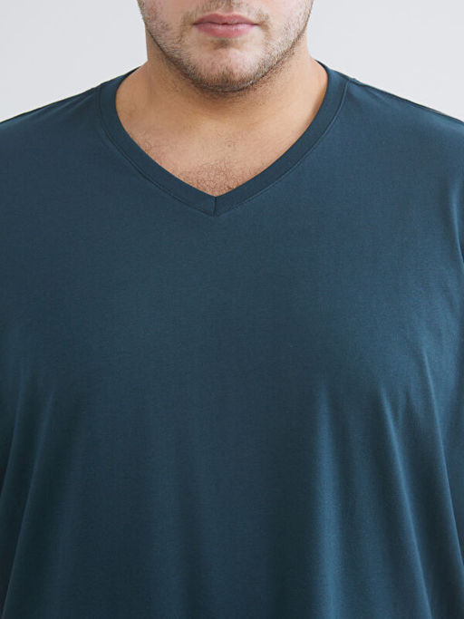 B?y?k Beden V Yaka Penye Erkek Ti??rt