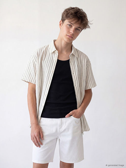 ?izgili K?sa Kollu Erkek ?ocuk G?mlek - Waikiki фото 2
