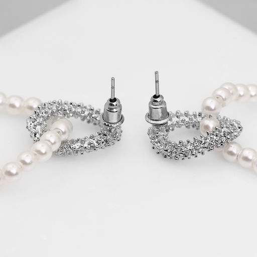 Серьги с жемчугом Бусина переплетение чувств, цвет серебро