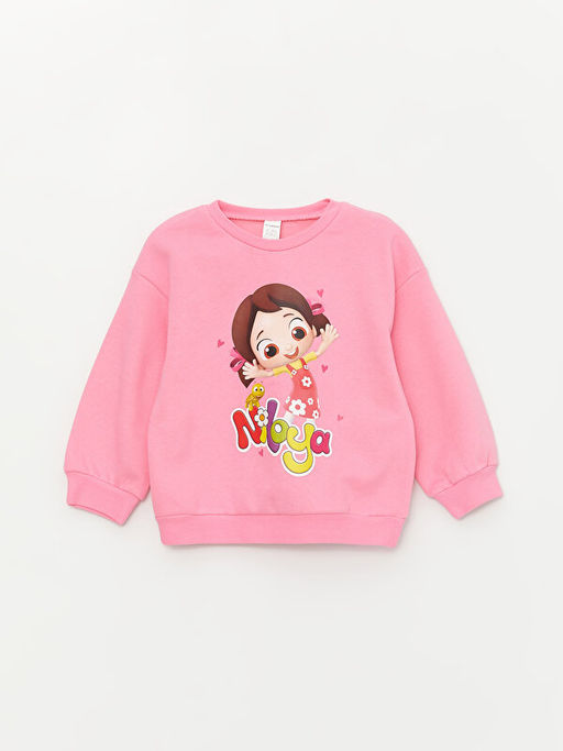 Bisiklet Yaka Uzun Kollu Niloya Bask?l? K?z Bebek Sweatshirt ve E?ofman Alt - Waikiki фото 2