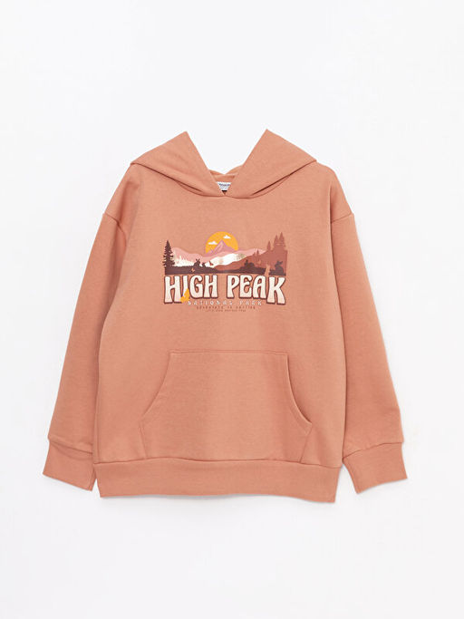 Kap??onlu Bask?l? Uzun Kollu K?z ?ocuk Sweatshirt