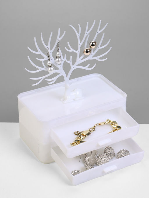 Шкатулка для украшений «Олень», 2 яруса, квадратная подставка,17×11×24.8 см, белая