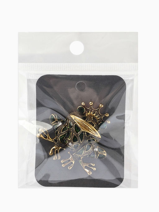 Брошь «Лягушка» принцесса, цвет зелёный в чернёном золоте