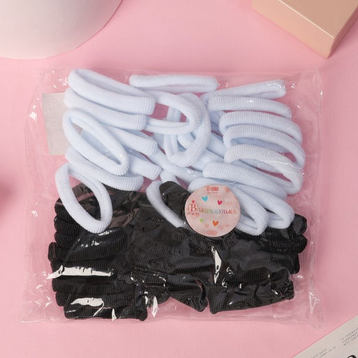 Цена за 2 шт. Резинки для волос «Махрушка», набор 48 шт., 5.5 см, чёрные, белые