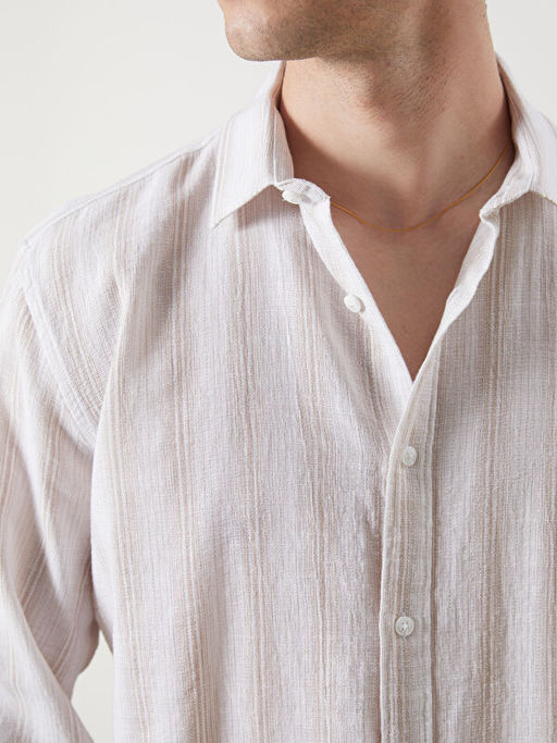 Regular Fit Uzun Kollu ?izgili Erkek Dokulu G?mlek