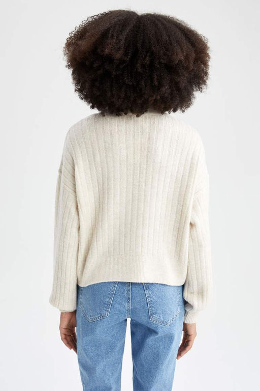 Кардиган стандартного кроя с V-образным вырезом - Defacto фото 5