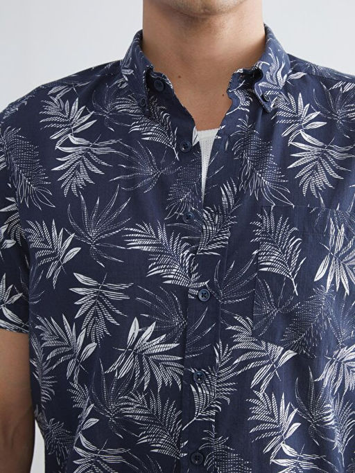 Regular Fit K?sa Kollu Desenli Poplin Erkek G?mlek