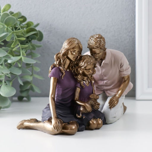 Фигурка полистоун «Родители, я и наш щенок», бронза, фиолетовый, 17.5×7.5×12 см