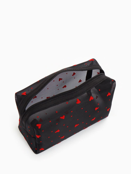 Косметичка женская HEARTS, с рисунком, сетка, на молнии, чёрная