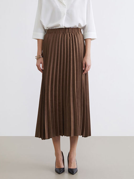 Beli Lastikli S?et G?r?n?ml? Pileli Etek