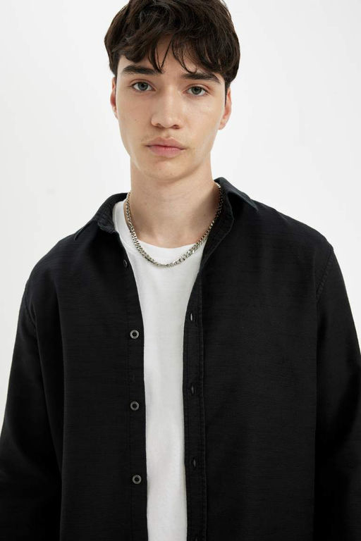 Рубашка Slim Fit из хлопка с длинными рукавами - Defacto фото 4