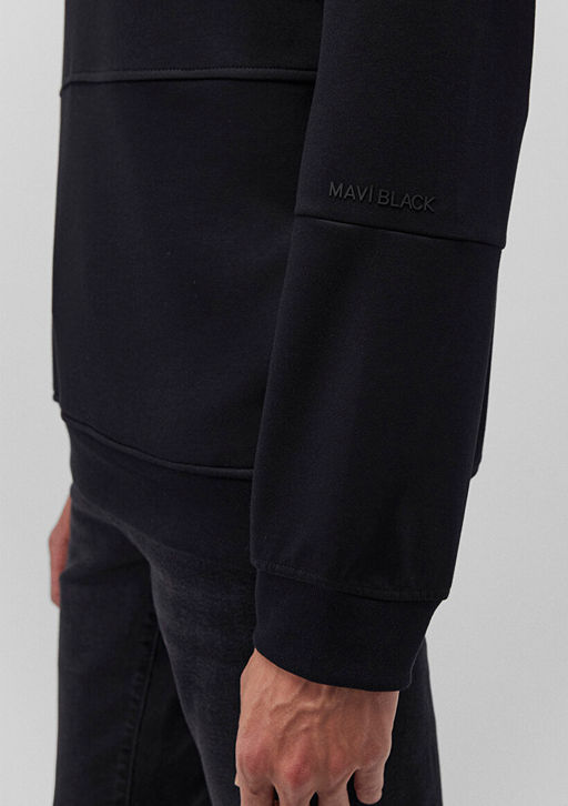 Kapusonlu Siyah Sweatshirt - Mavi фото 5