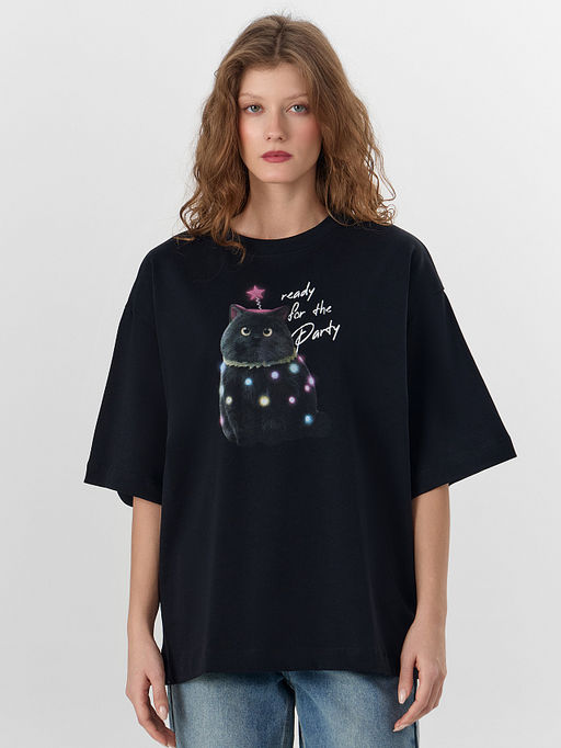 Футболка женская черная с новогодним принтом