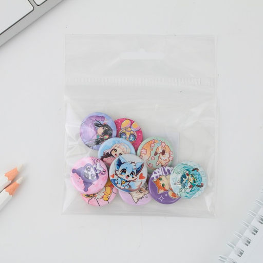 Цена за 10 шт. Значок металлический, закатной Аниме, d=2.5 см, МИКС