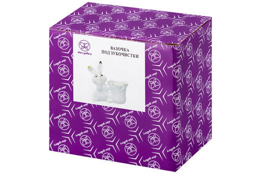 Вазочка п/зубочистки 8*4*8,5 см "Кролик с капустой" белая с золотом