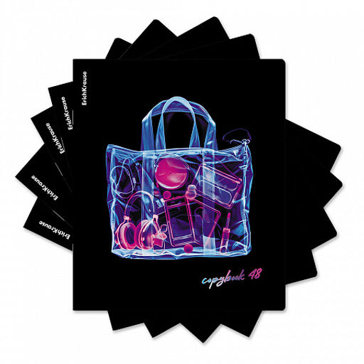 Цена за 5 шт. Тетрадь общая ученическая ErichKrause Detection, 48 листов, клетка, металлизированный голографический картон_MIX-PACK