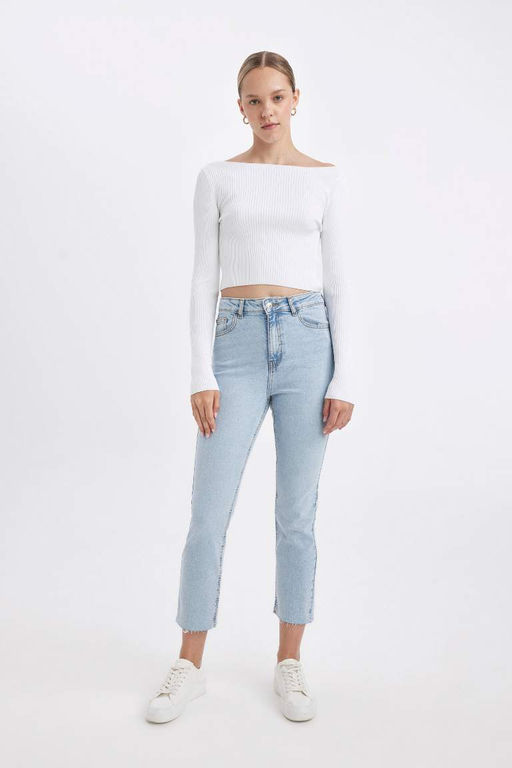 Джинсовые брюки Mary с прямыми штанинами и высокой талией, длиной до щиколотки, потертые - Defacto фото 5