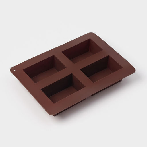 Форма для выпечки Доляна «Прямоугольник», силикон, 21.5×15.3×3.7 см, 4 ячейки (7.7×4.8 см), коричневая