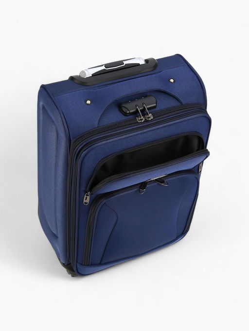 Чемодан на колёсах маленький 45 л (S), на молнии, кодовый замок, 4 колеса, синий