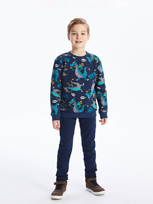 Bisiklet Yaka Bask?l? Uzun Kollu Erkek ?ocuk Sweatshirt - Waikiki фото 2