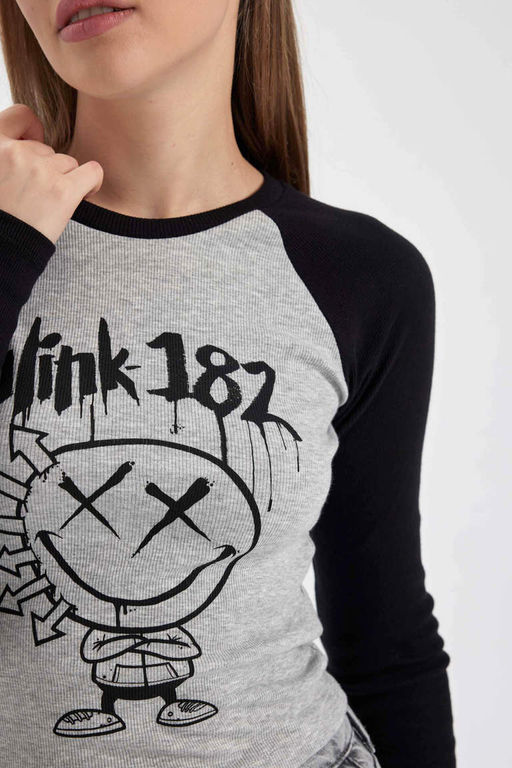 Облегающая футболка Cool Blink с круглым вырезом и длинными рукавами в рубчик - Defacto фото 6