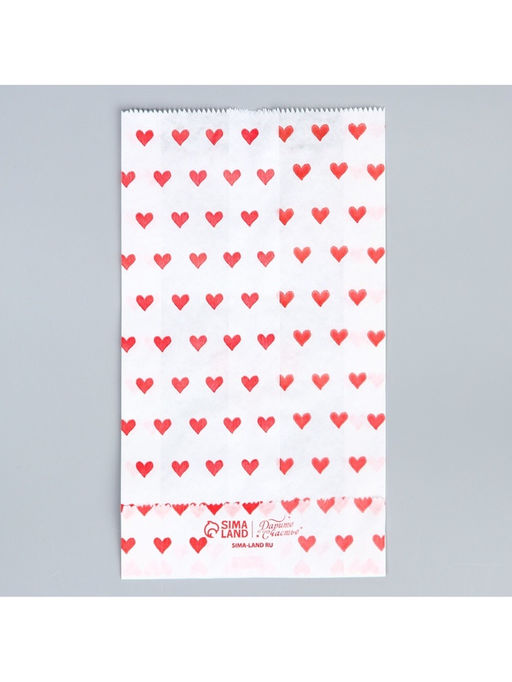 Цена за 50 шт. Пакет бумажный фасовочный, упаковка, белый, «Сердца» 20×11×4 см без окна