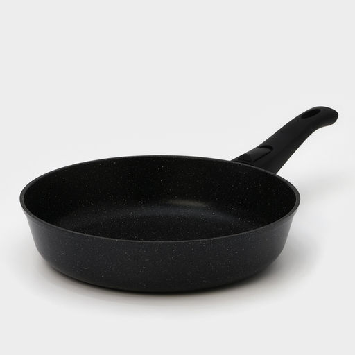 Сковорода Доляна «Элит», d=28 см, пластиковая ручка, стеклянная крышка, антипригарное покрытие, цвет чёрный