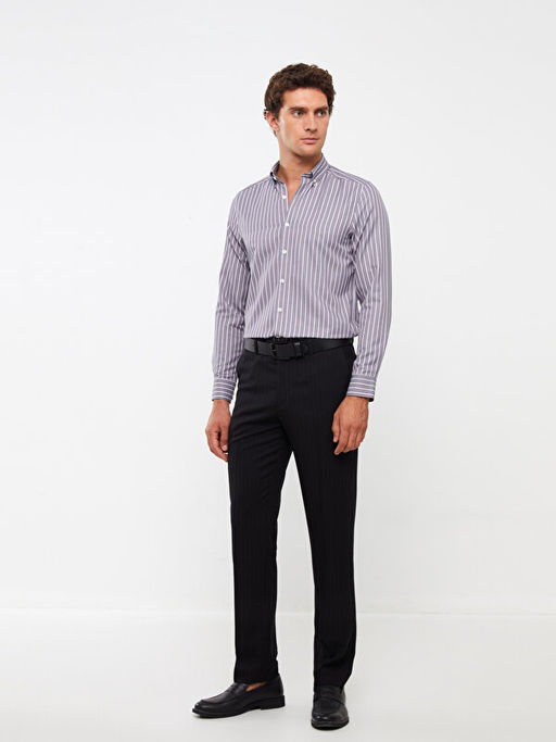 Slim Fit Uzun Kollu ?izgili Gabardin Erkek G?mlek