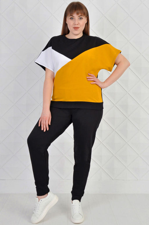 Арт. 2343 Костюм с брюками женский 50-58 (5 шт) Цвет:верх-черный, белый, горчичный, низ-черный - Калинка фото 2