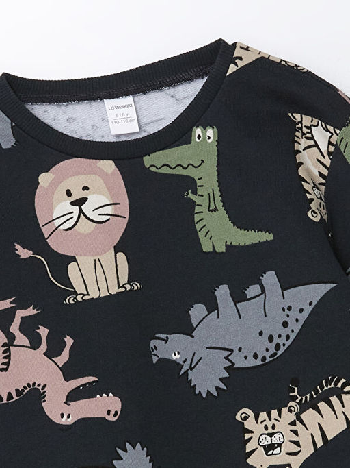 Bisiklet Yaka Uzun Kollu Bask?l? Erkek Bebek Sweatshirt