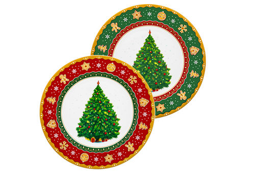 Набор тарелок для десертов 2 пр. 19*19*2 см Новогодняя елка зеленый + красный узор NEW BONE CHINA - Elan gallery фото 6