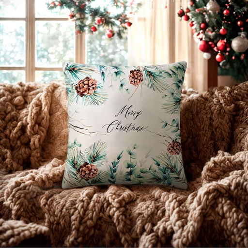 Наволочка декоративная новогодняя «Этель. Merry Christmas», с шишками, 40×40 см, велюр