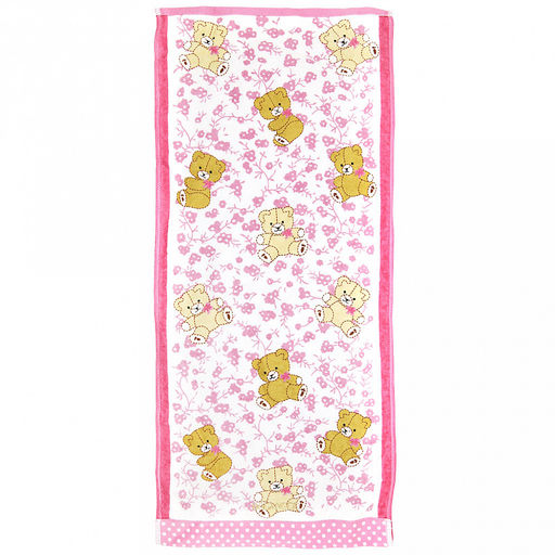 "Япония-2078" Полотенце махровое 34х78см, плотность 300гр/м2, 100% хлопок, "Мишки", розовый, Bolangde (Китай)