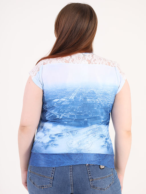 Футболка женская с кружевом на плечах и горловиной на молнии - Almond фото 3