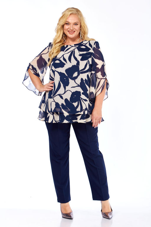 Костюм Элль стиль 2213/8-Р темно-синий+бежевый/темно-синий  фото 7