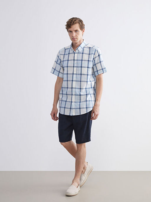 Regular Fit K?sa Kollu Ekose Poplin Erkek G?mlek