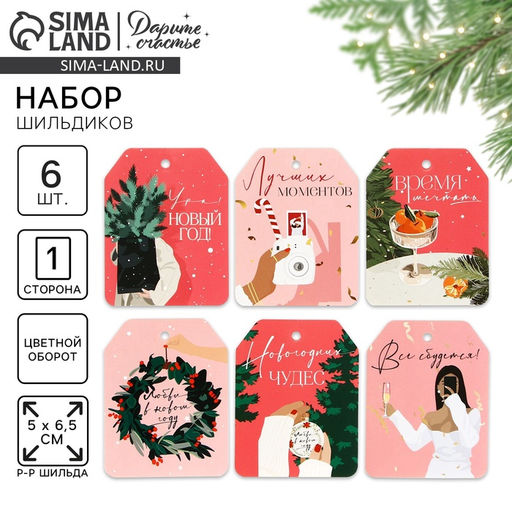 Цена за 10 шт. Шильдики новогодние на подарки Всё сбудется!, набор 6 штук, 6.5?5 см