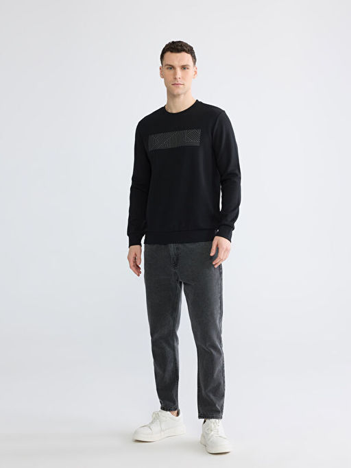 Bisiklet Yaka Bask?l? Erkek Sweatshirt