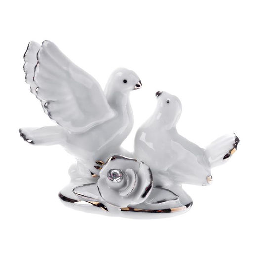 Фигурка «2 голубка с розой», белые со стразой, 6.7×9.2×3 см
