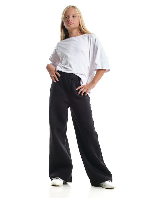 Брюки палаццо утепленные с начесом классические 22-9828 черный - Mini maxi фото 4